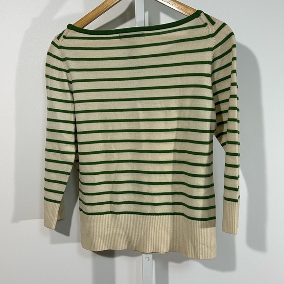 Y2K Banana Republic Extra Fine Italian Merino Stripe Sweater – Green & Cream, L - Picture 4 of 4